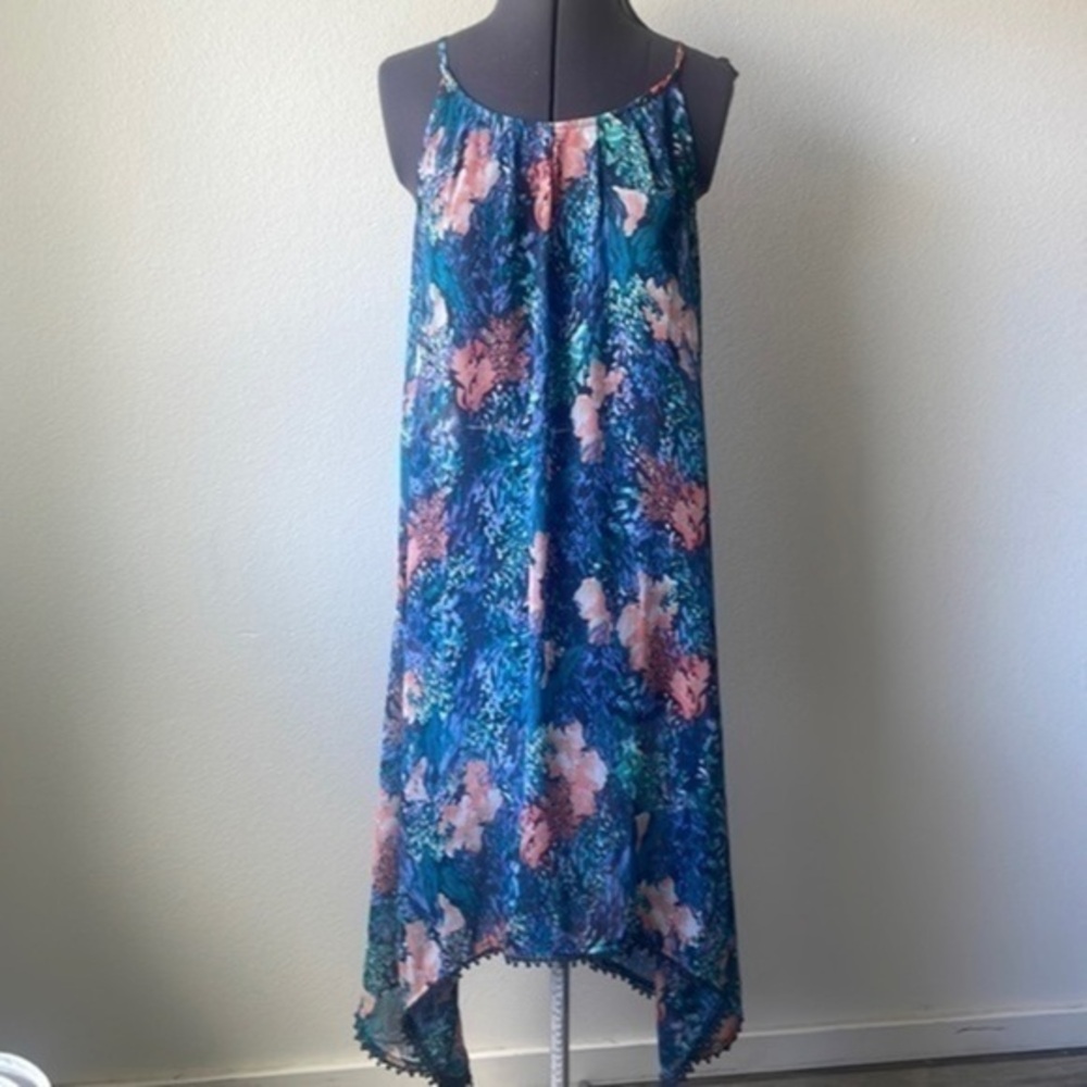Eberjey swim cover up floral blue floral sheer size Large